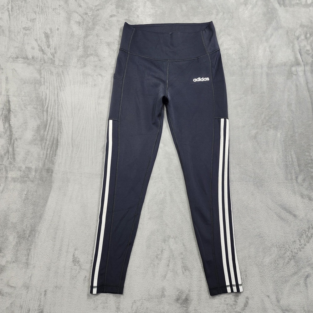 Adidas Leggings Womens M Black Three Stripe Climalite Ankle Yoga Gym Running